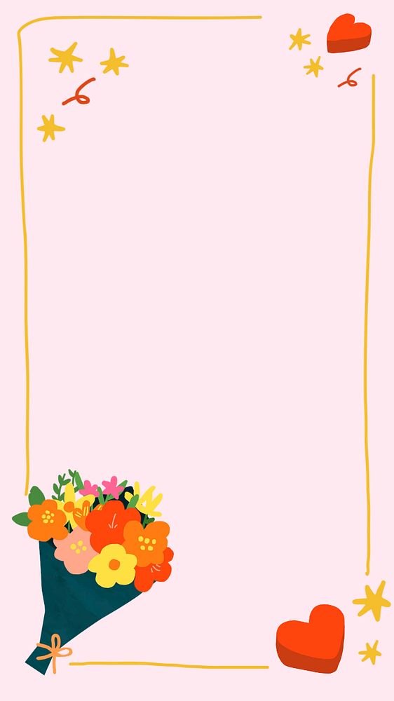 Valentine's flower bouquet doodle phone wallpaper, editable design