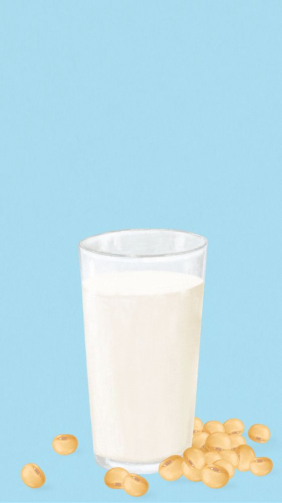 Healthy soy milk iPhone wallpaper, blue background, editable design