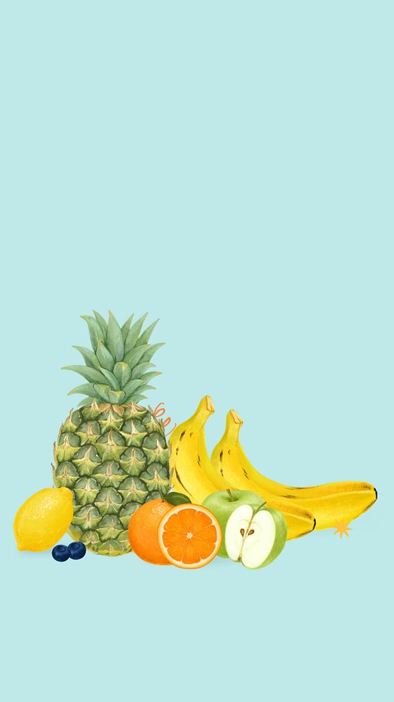 Healthy fruit mobile wallpaper, blue food background, editable design