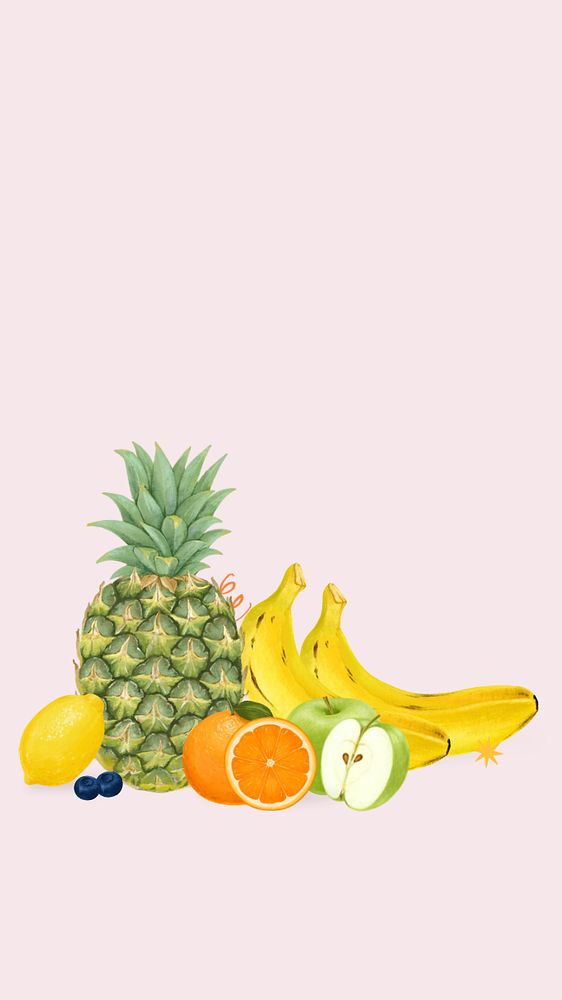 Healthy fruit mobile wallpaper, pink food background, editable design