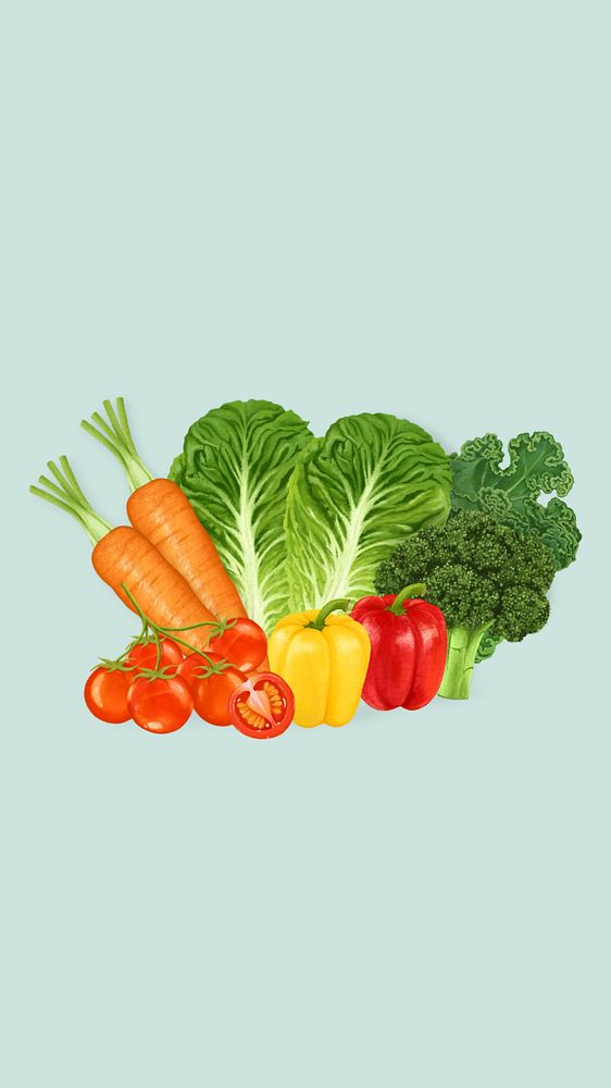 Healthy vegetable mobile wallpaper, blue food background, editable design