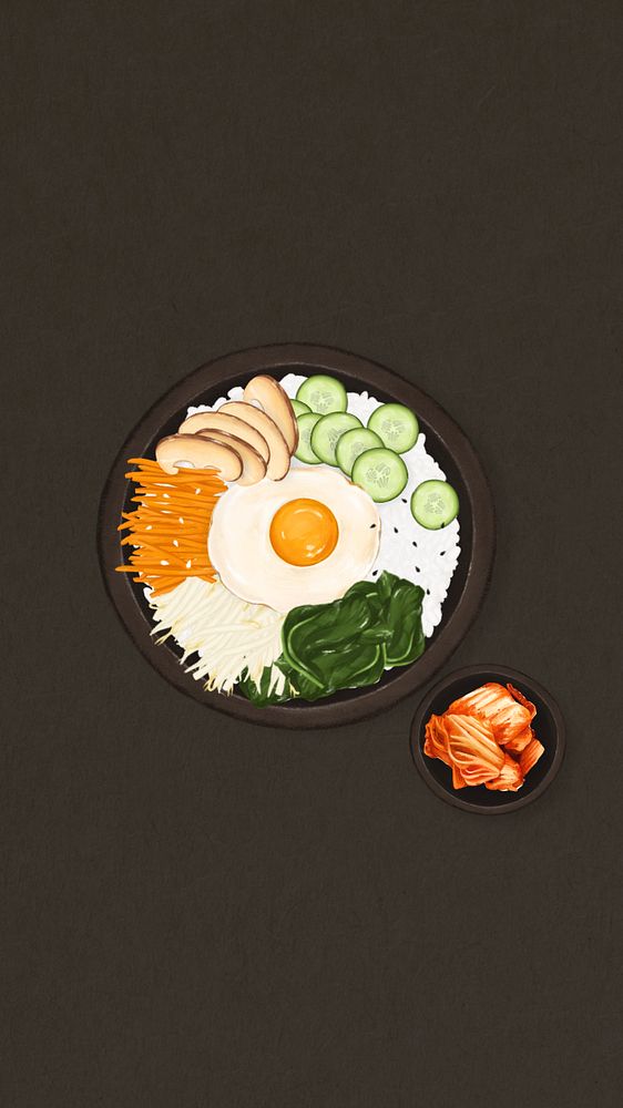 Korean bibimbap food mobile wallpaper, Asian cuisine illustration, editable design