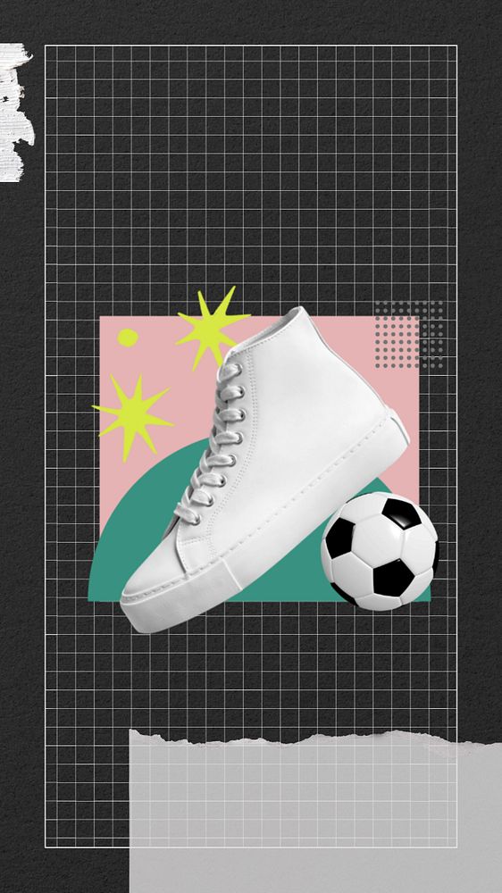 Football sneaker phone wallpaper, sport paper collage art, editable design