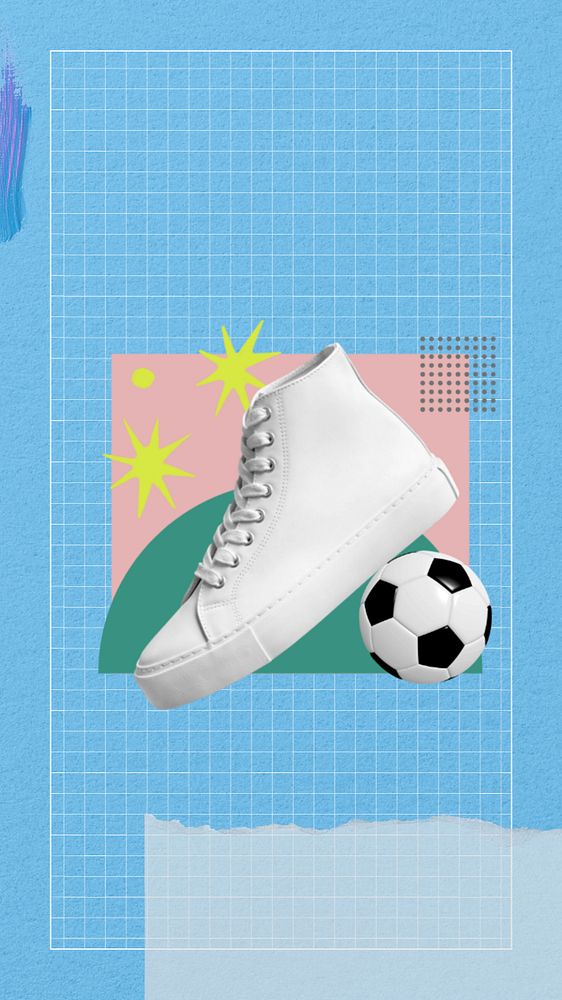 Football sneaker phone wallpaper, sport paper collage art, editable design