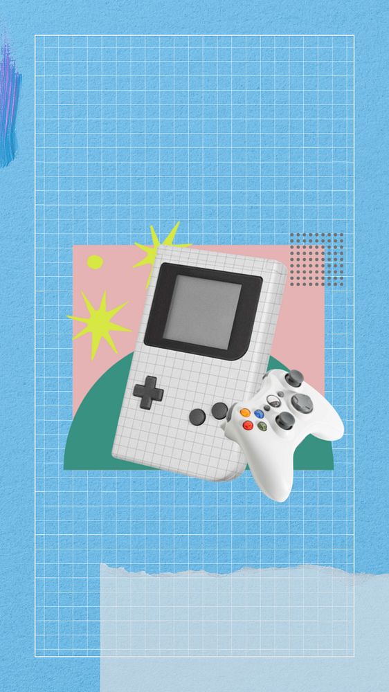 Wireless game console phone wallpaper, entertainment paper collage art, editable design