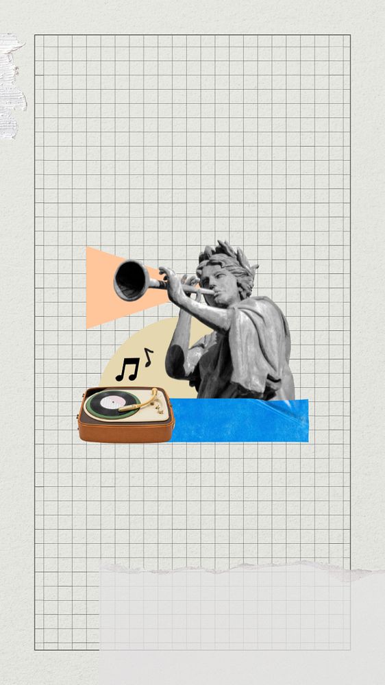 Vintage music phone wallpaper, paper collage art, editable design