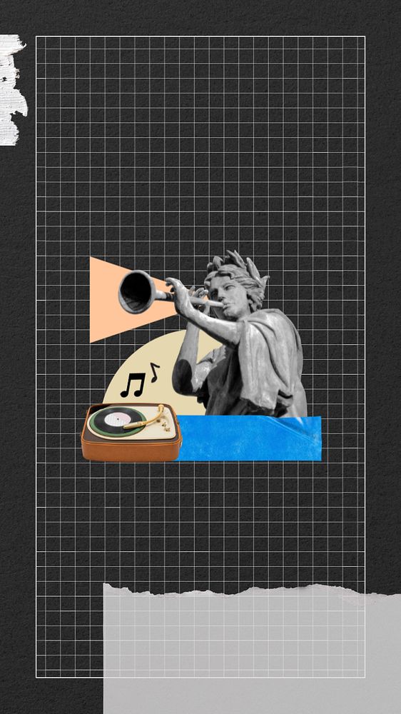 Vintage music phone wallpaper, paper collage art, editable design