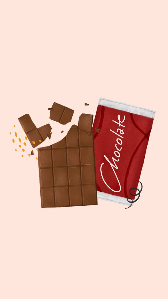 Chocolate bar mobile wallpaper, dessert illustration, editable design