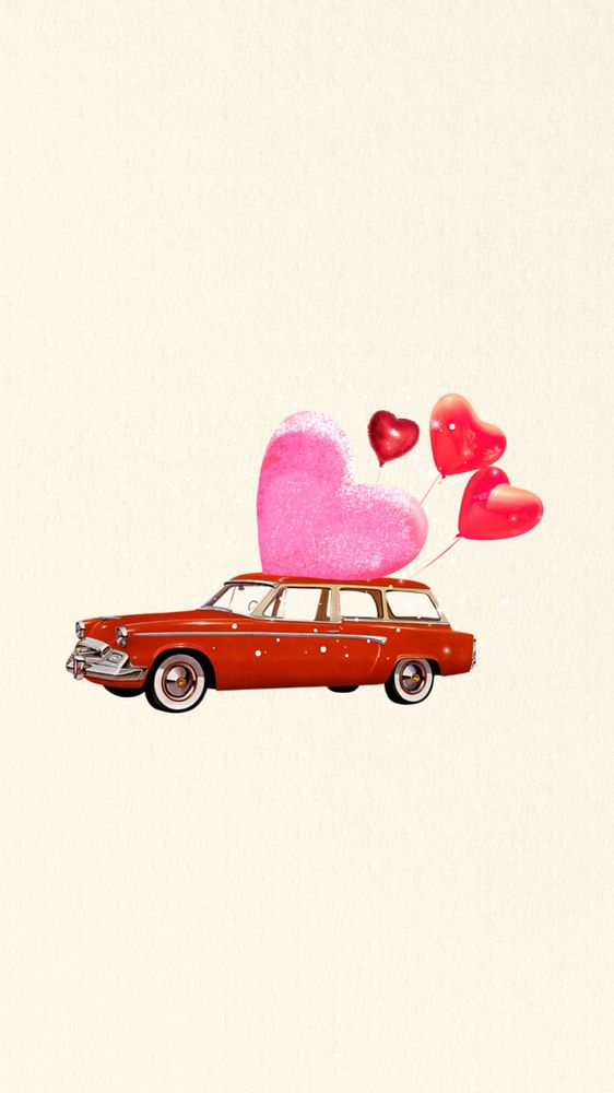 Valentine's balloon car mobile wallpaper, editable aesthetic collage