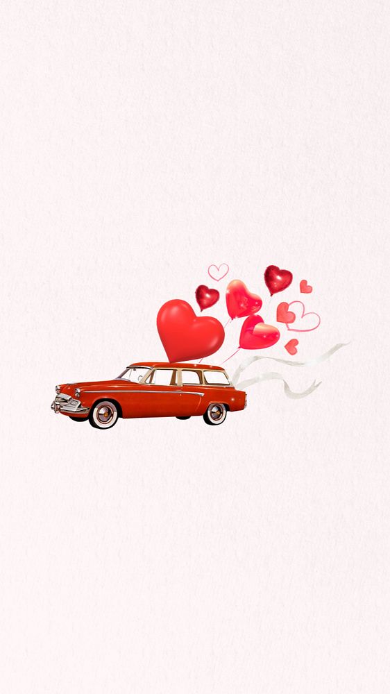 Valentine's celebration car mobile wallpaper, editable aesthetic collage