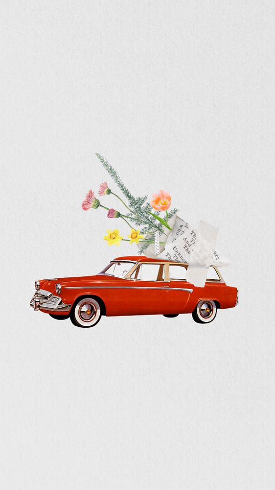 Flower bouquet car mobile wallpaper, editable aesthetic collage