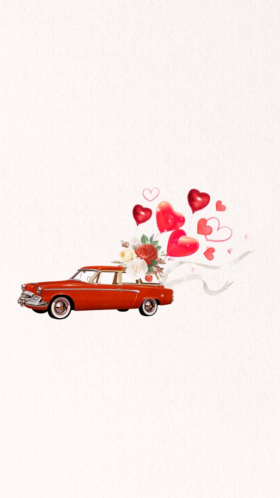 Valentine's celebration car mobile wallpaper, editable aesthetic collage