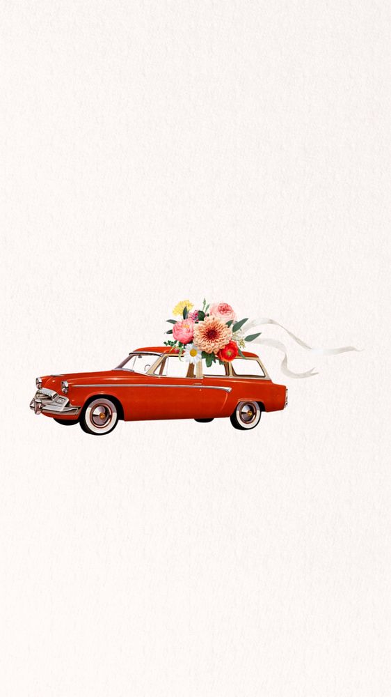 Wedding getaway car mobile wallpaper, aesthetic editable collage