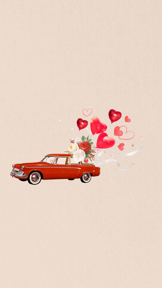 Valentine's celebration car mobile wallpaper, editable aesthetic collage