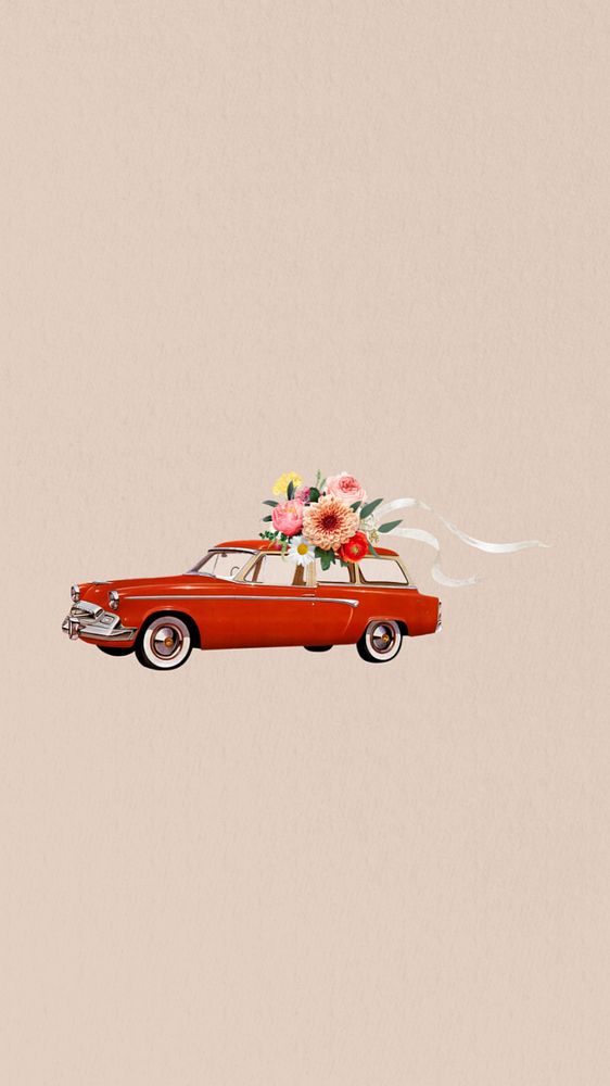 Wedding getaway car mobile wallpaper, aesthetic editable collage