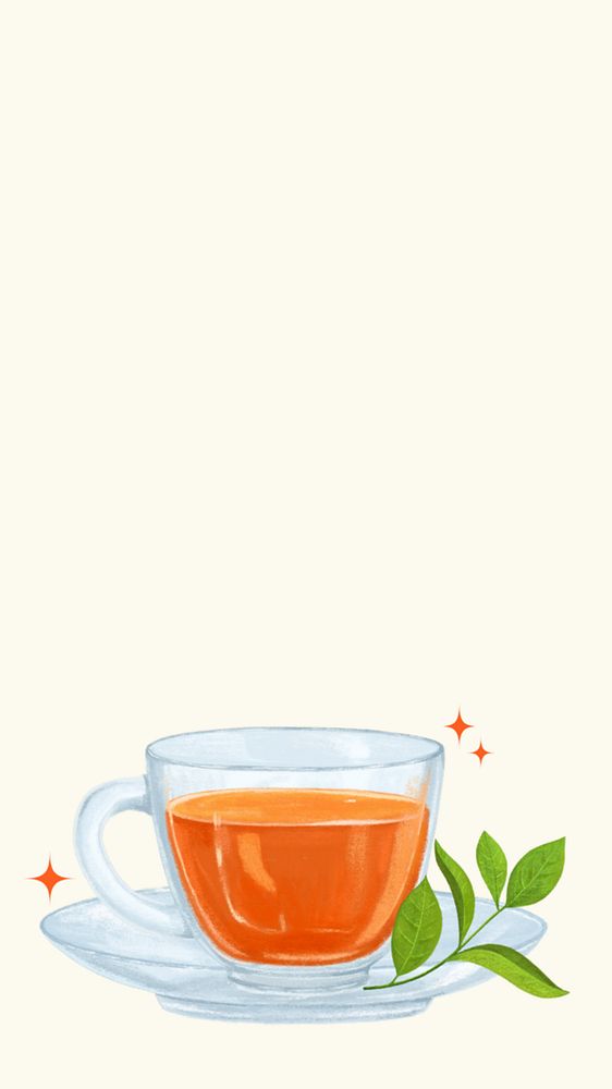 Hot tea phone wallpaper, drink illustration, editable design