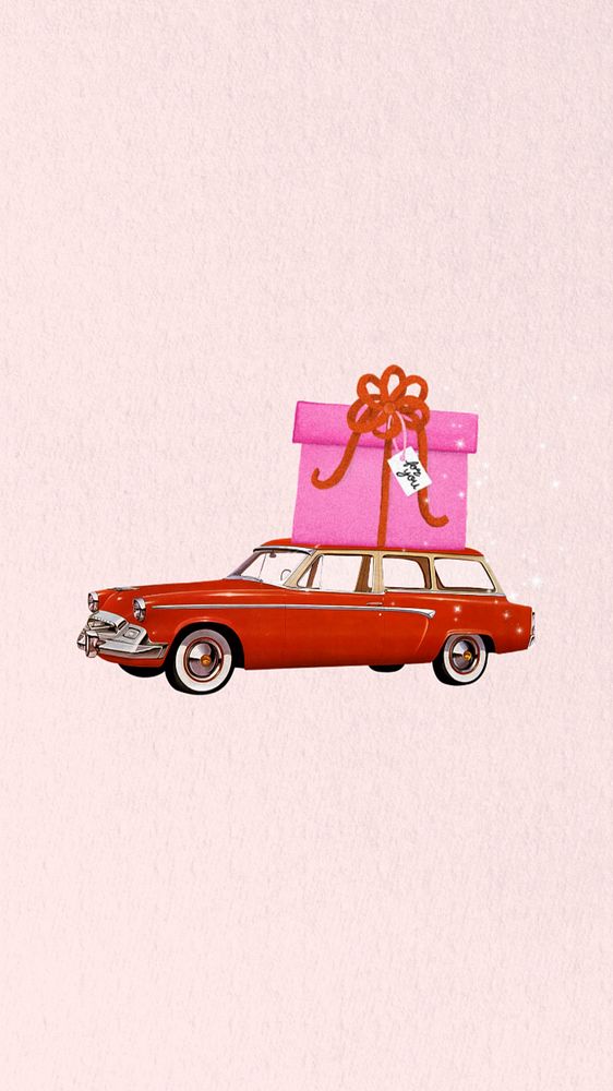 Birthday gift car mobile wallpaper, editable aesthetic collage