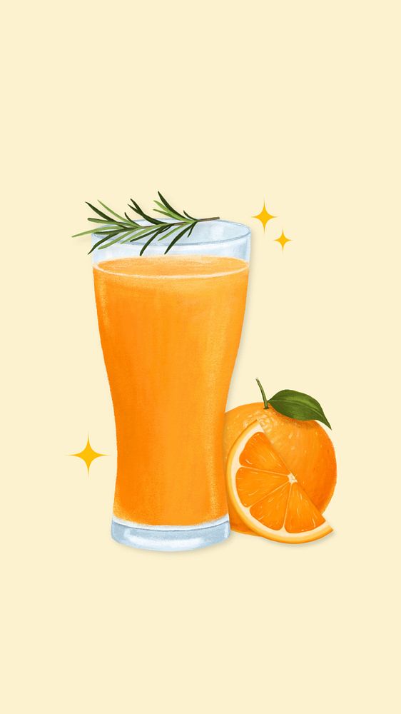 Healthy orange juice phone wallpaper, drink illustration, editable design