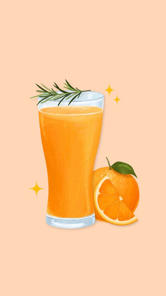 Healthy orange juice phone wallpaper, drink illustration, editable design