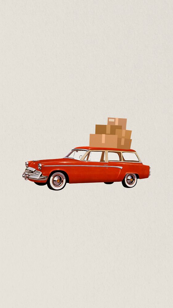 Moving boxes car mobile wallpaper, editable aesthetic collage