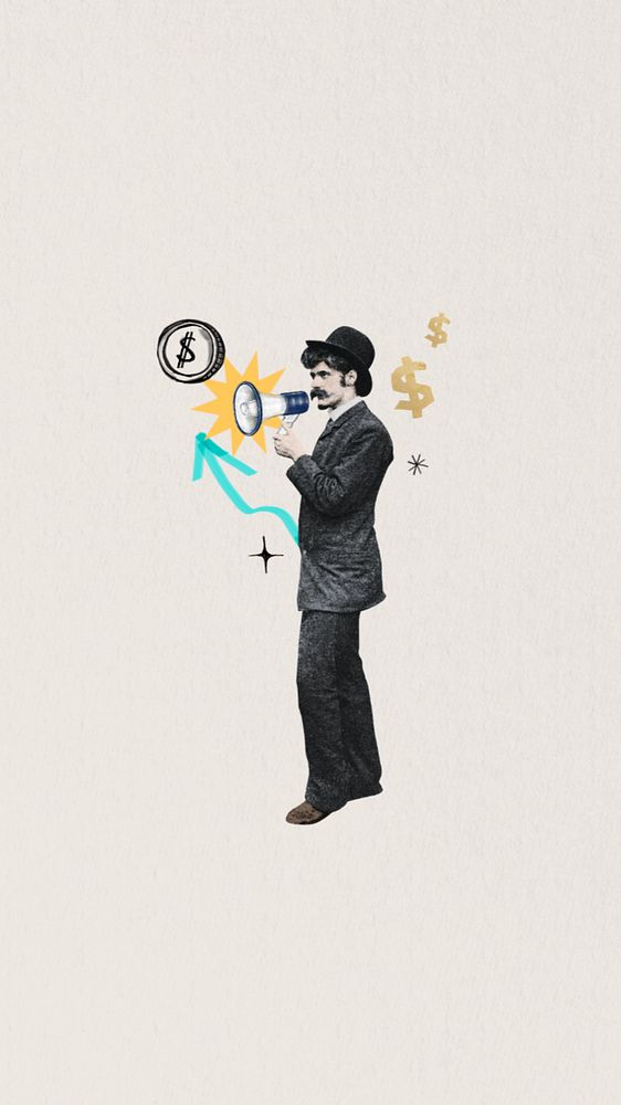 Business profit iPhone wallpaper, vintage man editable collage. Remixed by rawpixel.