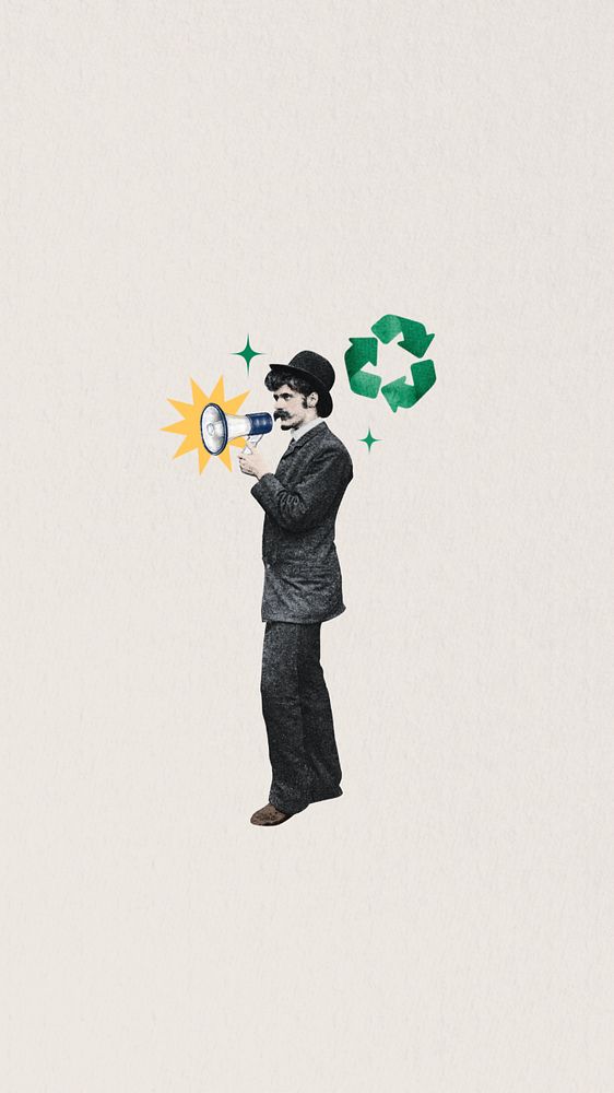 Environmentalist man iPhone wallpaper, editable vintage collage. Remixed by rawpixel.