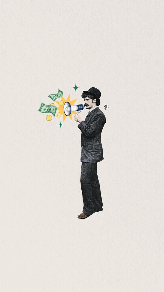 Business investor finance iPhone wallpaper, editable vintage man collage. Remixed by rawpixel.