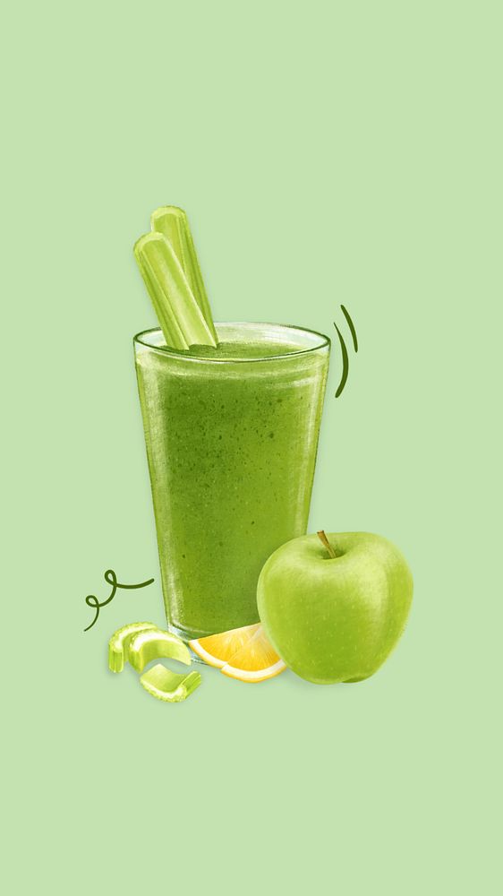 Celery apple juice phone wallpaper, drink illustration, editable design