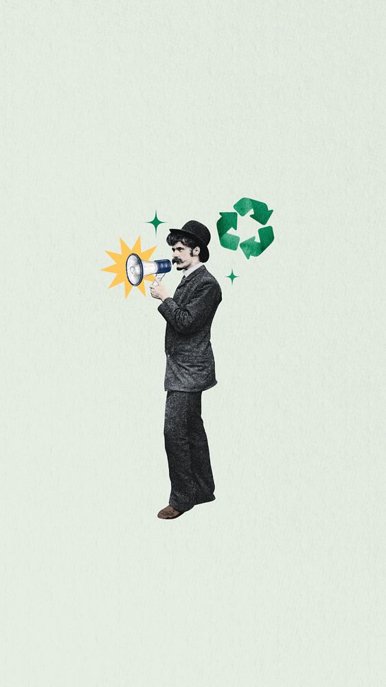 Environmentalist man iPhone wallpaper, editable vintage collage. Remixed by rawpixel.