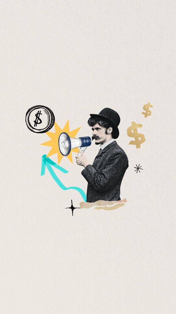 Business profit iPhone wallpaper, vintage man editable collage. Remixed by rawpixel.