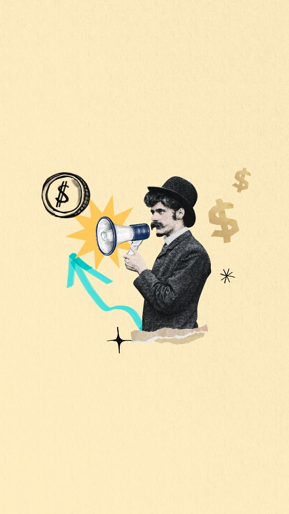 Business profit iPhone wallpaper, vintage man editable collage. Remixed by rawpixel.