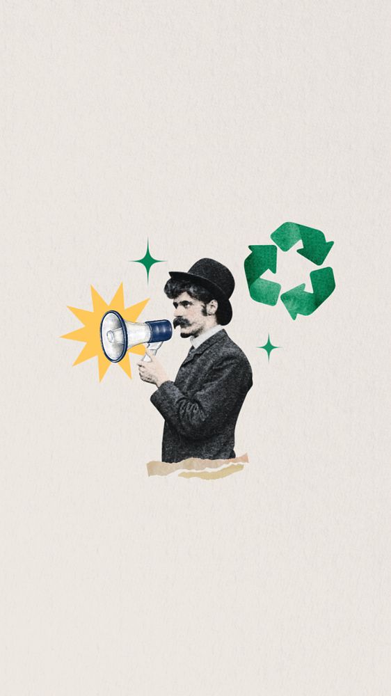 Environmentalist man iPhone wallpaper, editable vintage collage. Remixed by rawpixel.