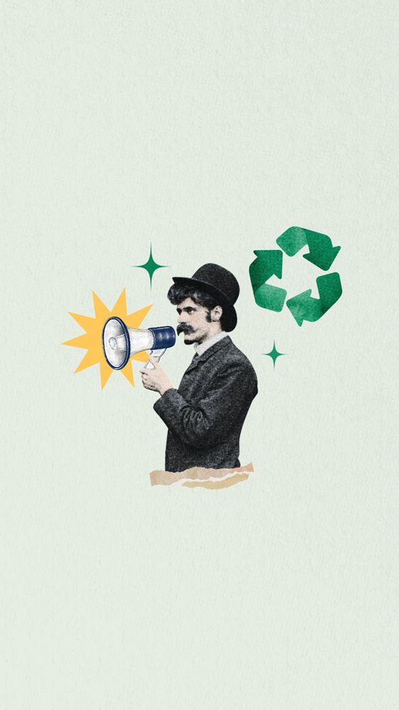 Environmentalist man iPhone wallpaper, editable vintage collage. Remixed by rawpixel.