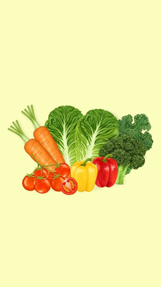 Colorful vegetables iPhone wallpaper, healthy food illustration, editable design