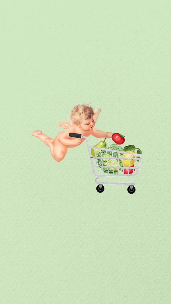 Healthy diet phone wallpaper, cupid editable collage. Remixed by rawpixel.