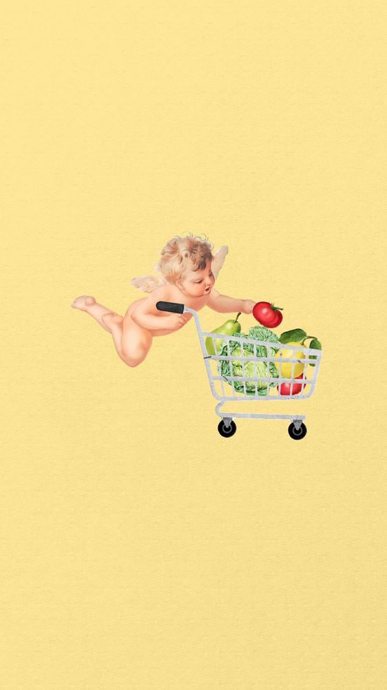 Healthy diet phone wallpaper, cupid editable collage. Remixed by rawpixel.