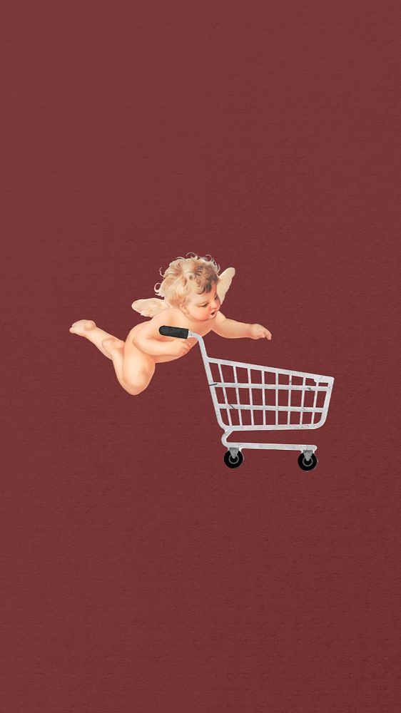 Cupid shopping cart phone wallpaper editable collage. Remixed by rawpixel.