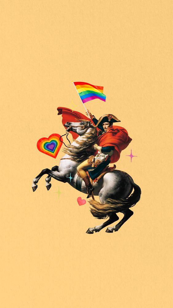 Napoleon holding pride flag phone wallpaper editable collage. Remixed by rawpixel.