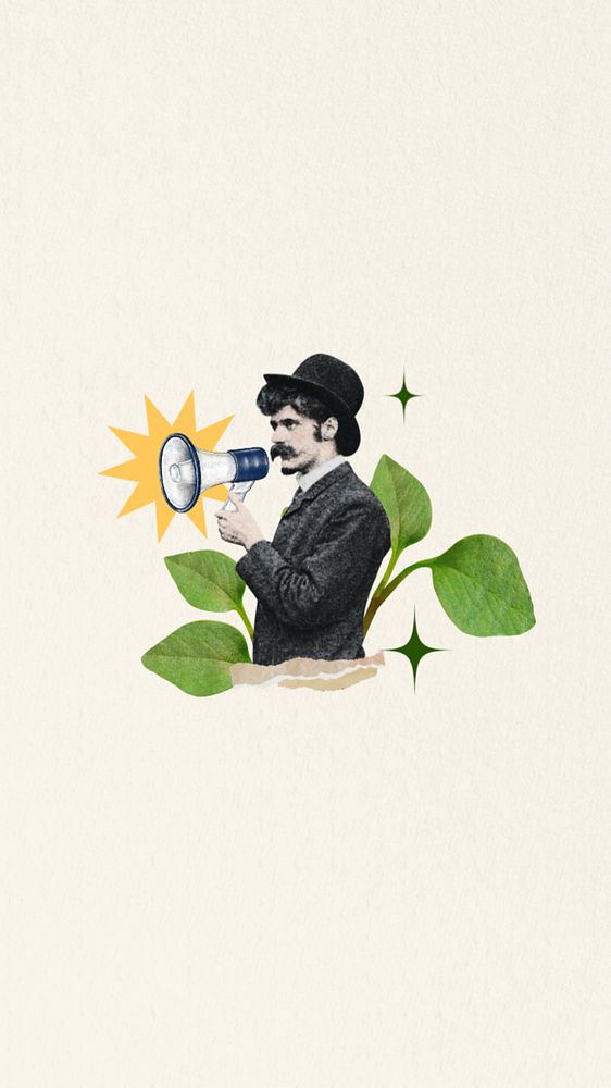 Environmentalist man iPhone wallpaper, editable vintage collage. Remixed by rawpixel.