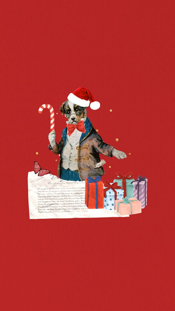 Christmas dog iPhone wallpaper editable collage. Remixed by rawpixel.