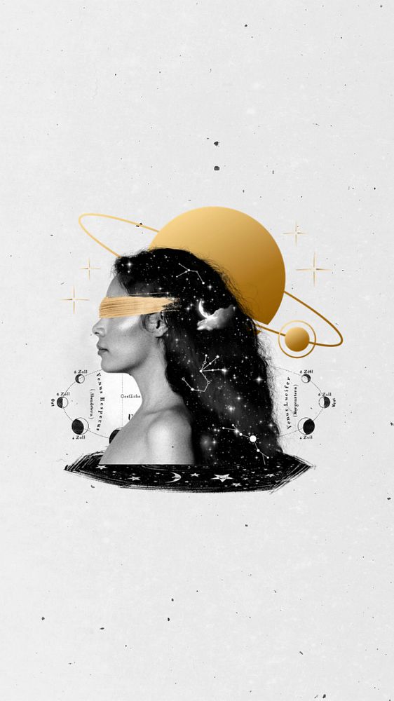 Astrology goddess phone wallpaper, celestial art collage, editable design