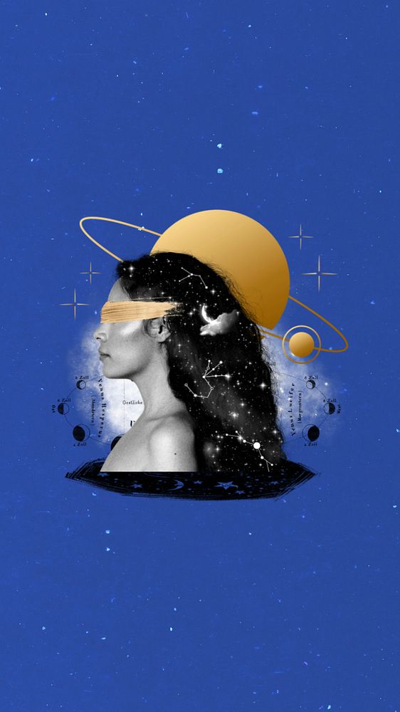 Astrology goddess phone wallpaper, celestial art collage, editable design