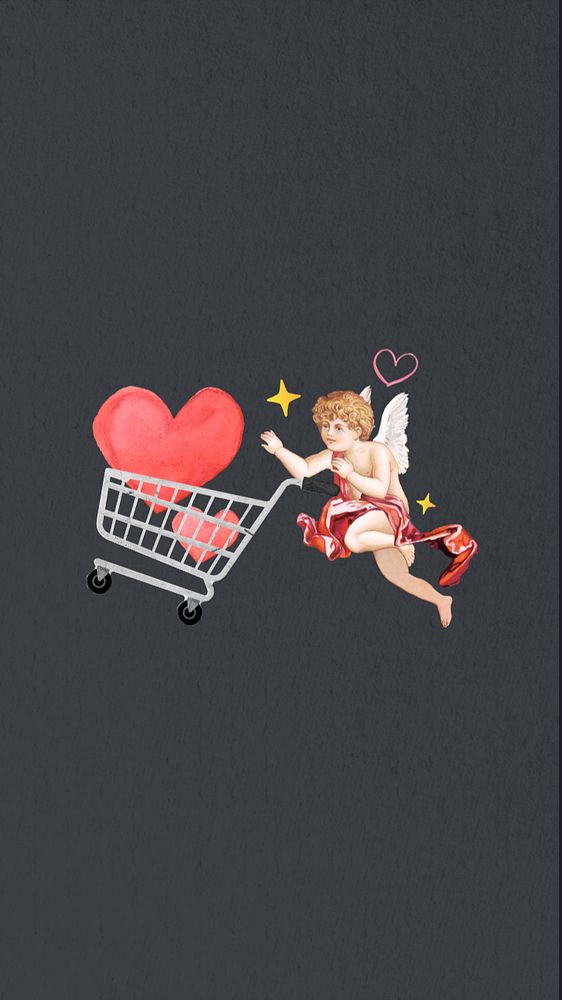 Valentine's celebration phone wallpaper, cupid editable collage. Remixed by rawpixel.