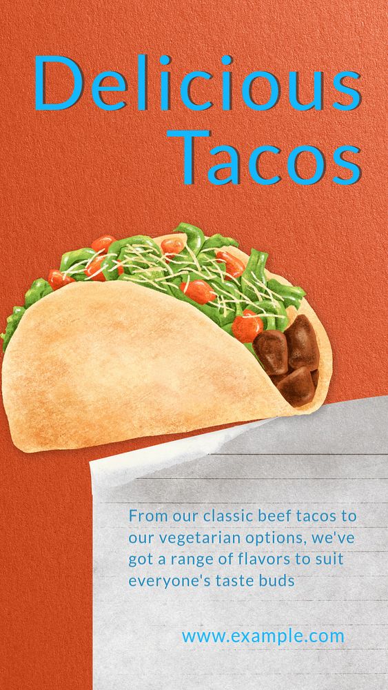 Delicious tacos  Instagram story template, editable text