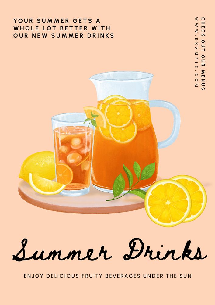 Summer drinks  poster template, editable text and design