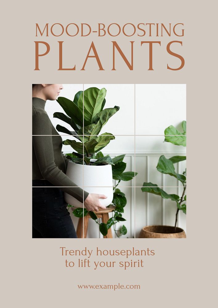 Mood-boosting plants poster template, editable text and design