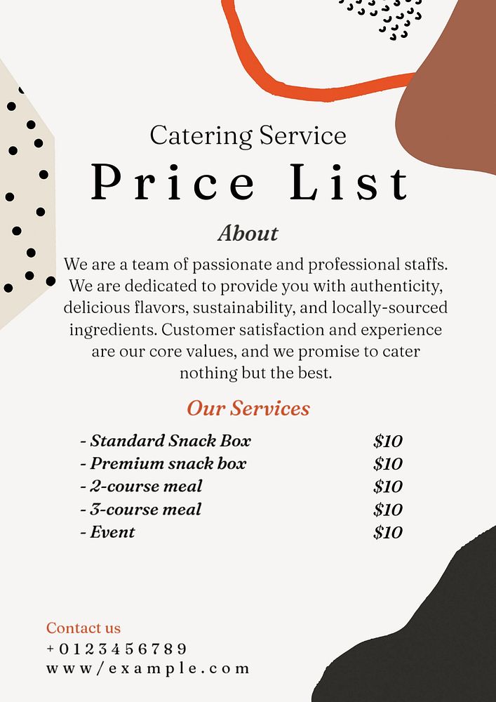 Catering service poster template, editable text and design