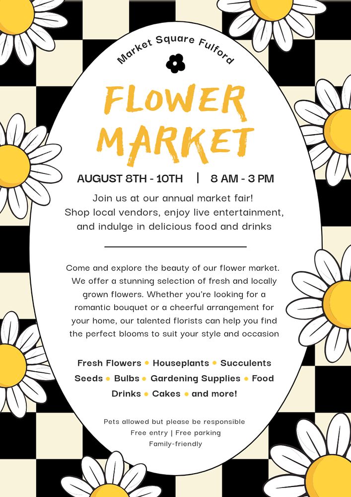 Flower market poster template, editable text and design