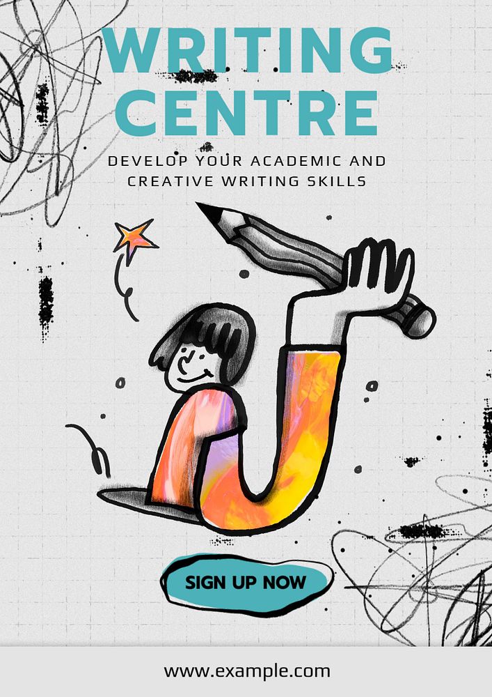 Writing centre  poster template, editable text and design