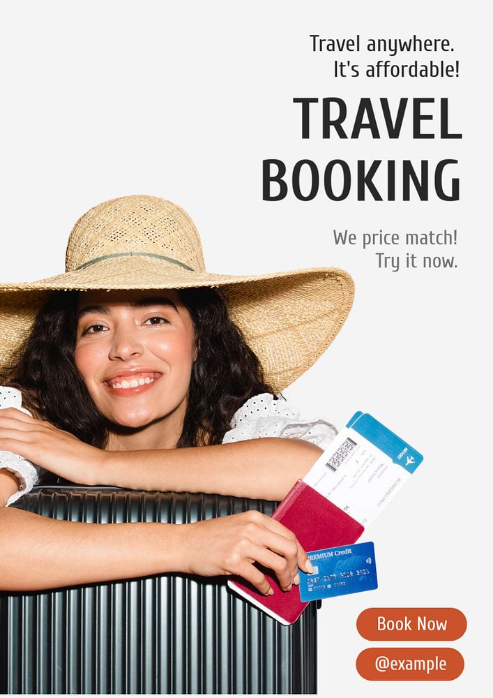 Travel booking website  poster template, editable text and design